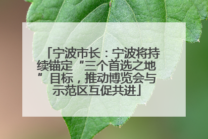 宁波市长：宁波将持续锚定“三个首选之地”目标，推动博览会与示范区互促共进
