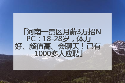河南一景区月薪3万招NPC：18-28岁，体力好、颜值高、会聊天！已有1000多人应聘